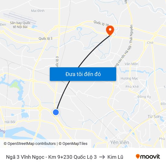 Ngã 3 Vĩnh Ngọc - Km 9+230 Quốc Lộ 3 to Kim Lũ map