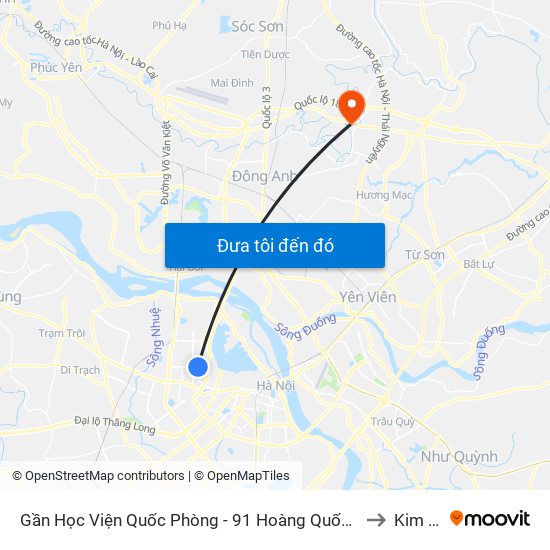 Gần Học Viện Quốc Phòng - 91 Hoàng Quốc Việt to Kim Lũ map