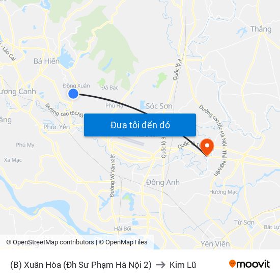 (B) Xuân Hòa (Đh Sư Phạm Hà Nội 2) to Kim Lũ map
