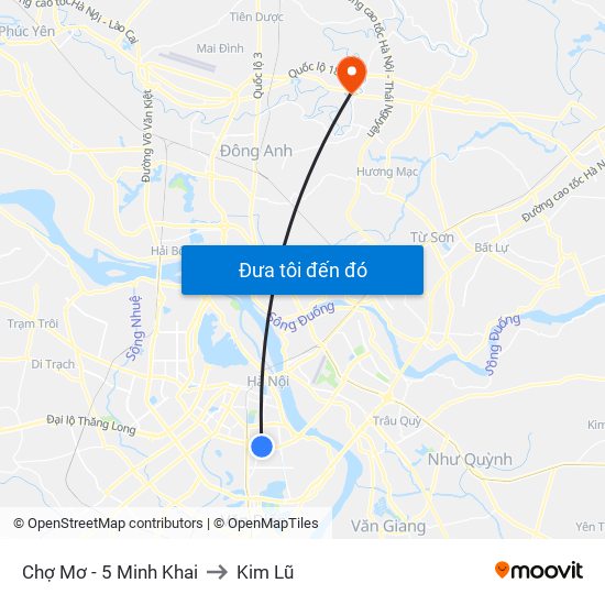 Chợ Mơ - 5 Minh Khai to Kim Lũ map