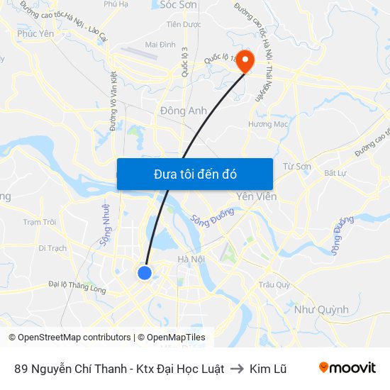 89 Nguyễn Chí Thanh - Ktx Đại Học Luật to Kim Lũ map