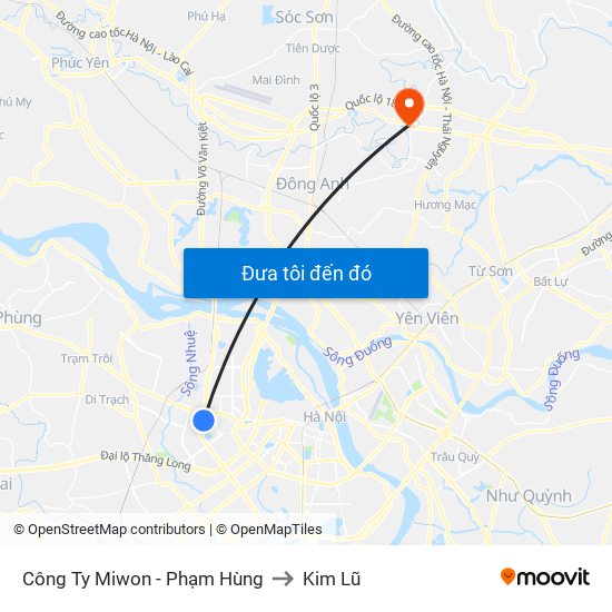 Công Ty Miwon - Phạm Hùng to Kim Lũ map