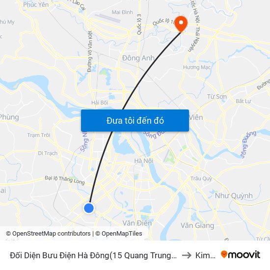 Đối Diện Bưu Điện Hà Đông(15 Quang Trung Hà Đông) to Kim Lũ map
