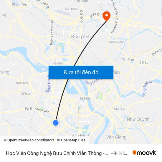 Học Viện Công Nghệ Bưu Chính Viễn Thông - Trần Phú (Hà Đông) to Kim Lũ map