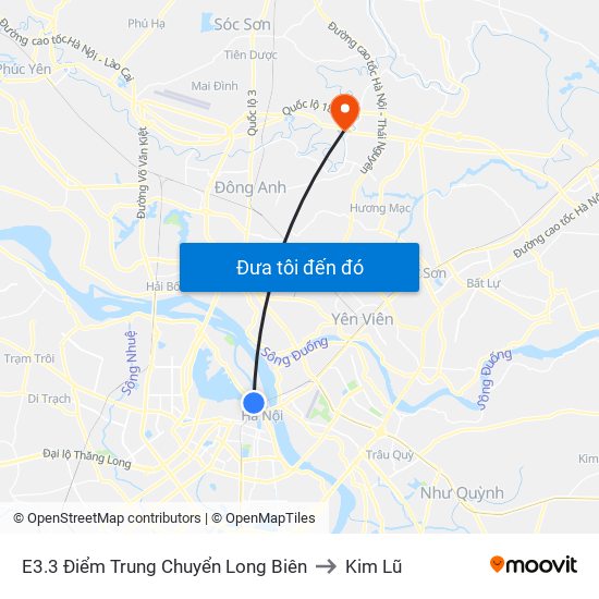 E3.3 Điểm Trung Chuyển Long Biên to Kim Lũ map