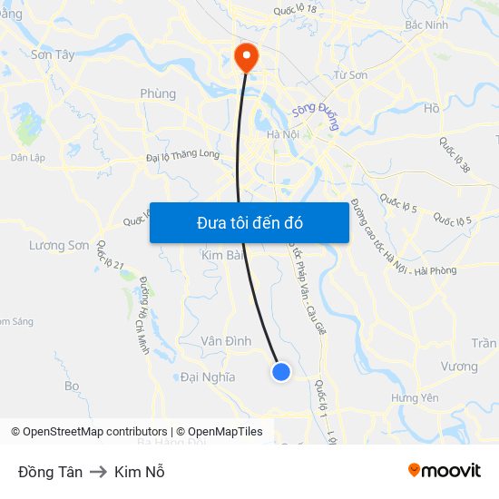 Đồng Tân to Kim Nỗ map