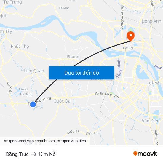 Đồng Trúc to Kim Nỗ map