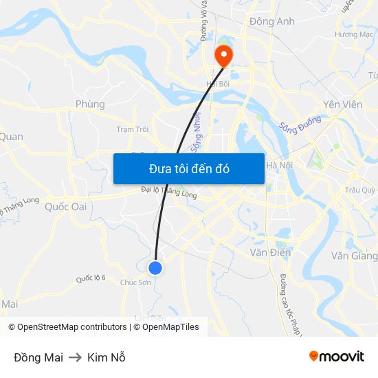 Đồng Mai to Kim Nỗ map