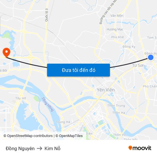 Đồng Nguyên to Kim Nỗ map