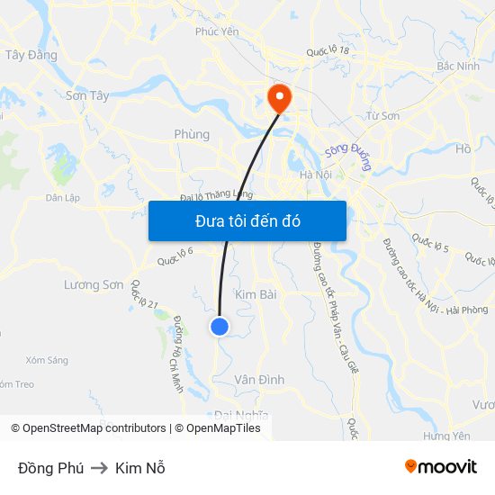 Đồng Phú to Kim Nỗ map