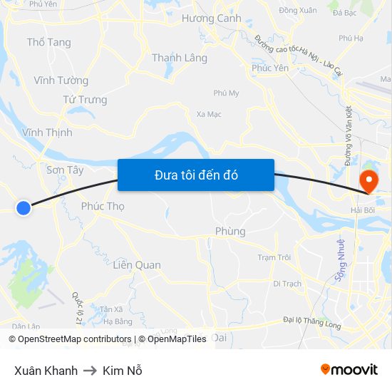 Xuân Khanh to Kim Nỗ map