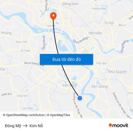 Đông Mỹ to Kim Nỗ map