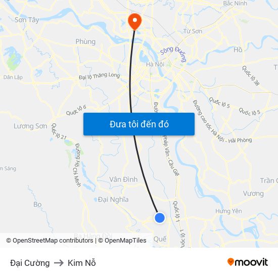 Đại Cường to Kim Nỗ map