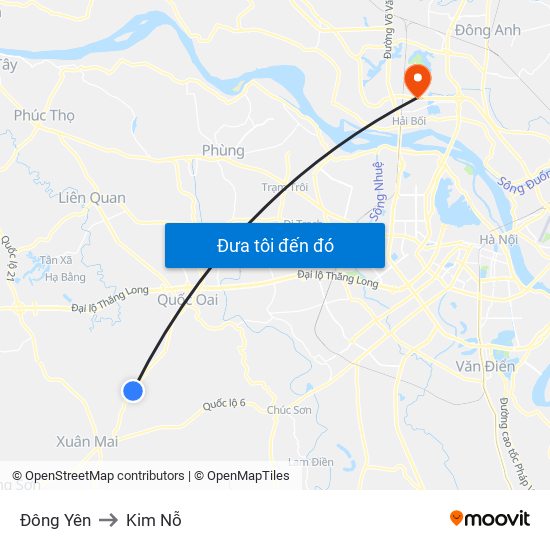Đông Yên to Kim Nỗ map