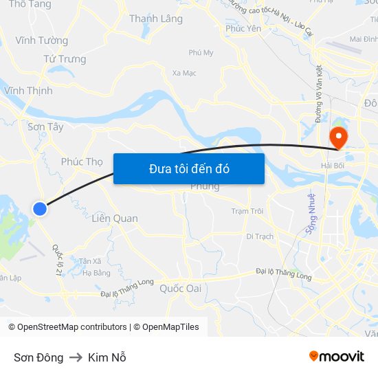 Sơn Đông to Kim Nỗ map