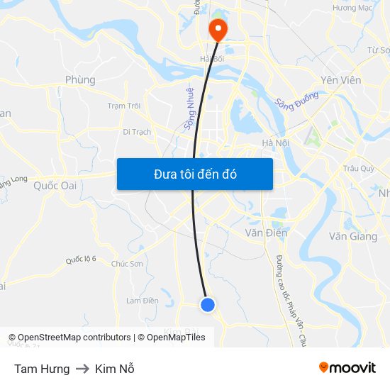 Tam Hưng to Kim Nỗ map