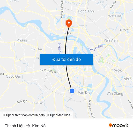 Thanh Liệt to Kim Nỗ map