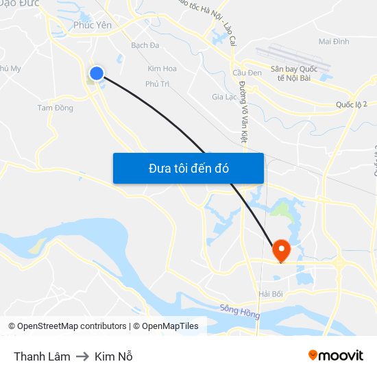 Thanh Lâm to Kim Nỗ map