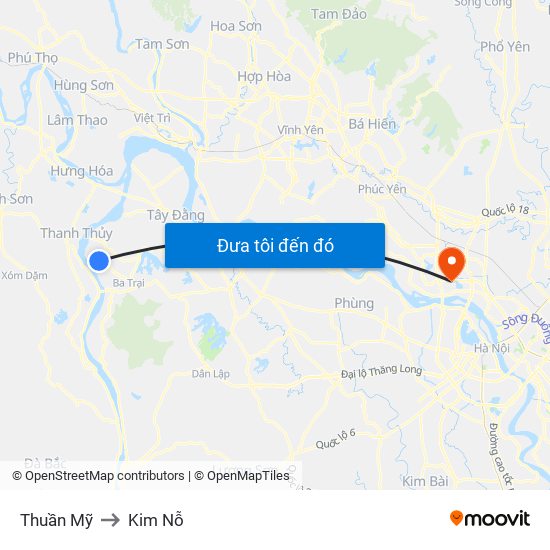 Thuần Mỹ to Kim Nỗ map