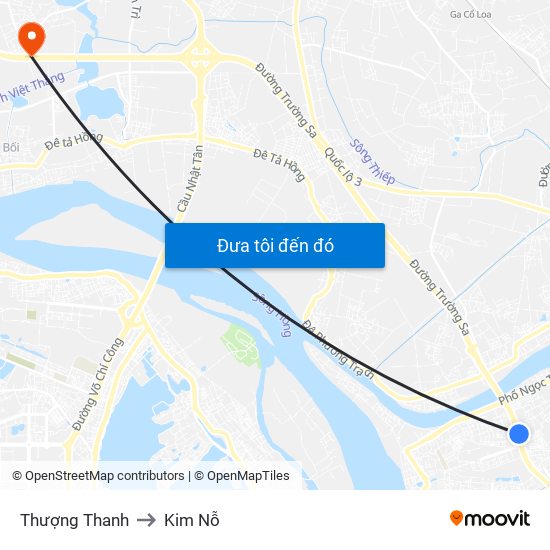 Thượng Thanh to Kim Nỗ map