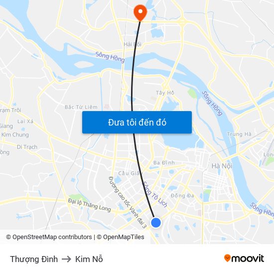 Thượng Đình to Kim Nỗ map