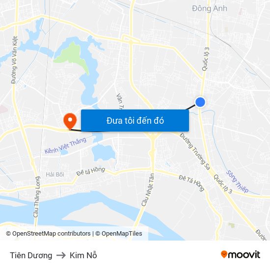 Tiên Dương to Kim Nỗ map