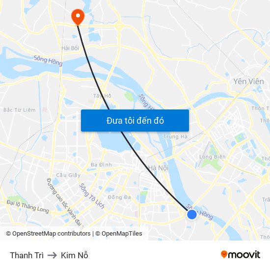Thanh Trì to Kim Nỗ map