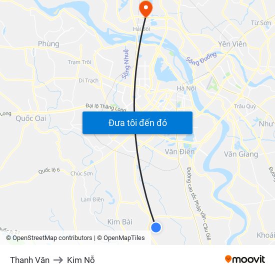 Thanh Văn to Kim Nỗ map