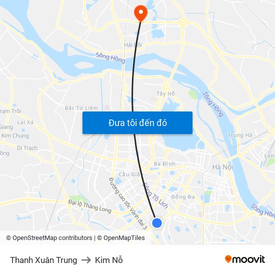 Thanh Xuân Trung to Kim Nỗ map