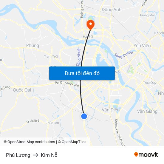 Phú Lương to Kim Nỗ map