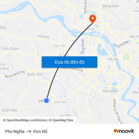 Phú Nghĩa to Kim Nỗ map