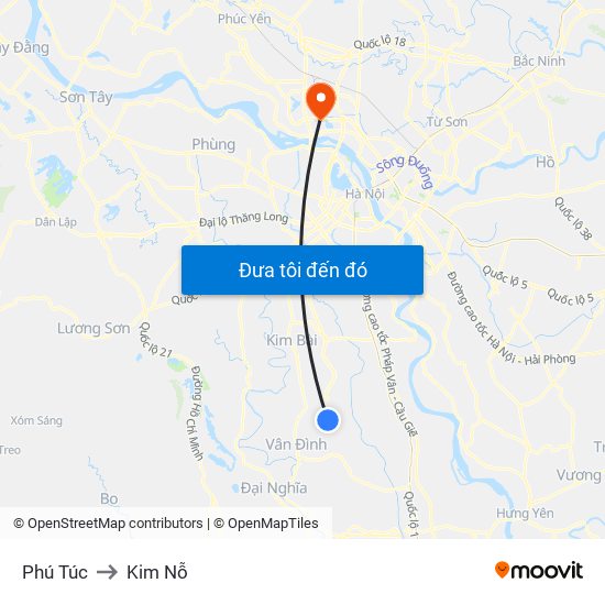 Phú Túc to Kim Nỗ map