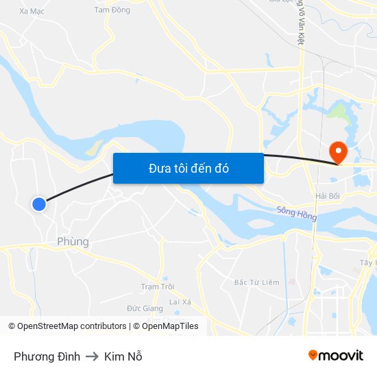 Phương Đình to Kim Nỗ map