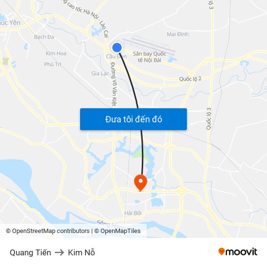 Quang Tiến to Kim Nỗ map