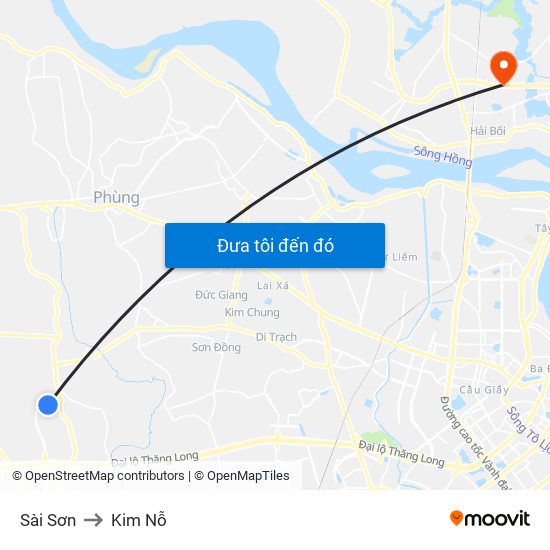 Sài Sơn to Kim Nỗ map