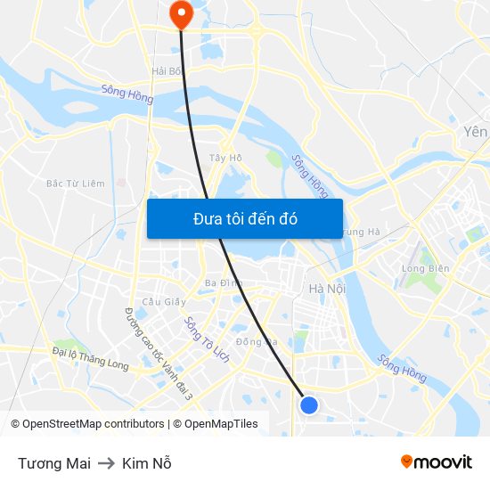 Tương Mai to Kim Nỗ map