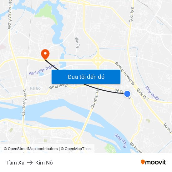 Tầm Xá to Kim Nỗ map