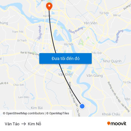 Vân Tảo to Kim Nỗ map