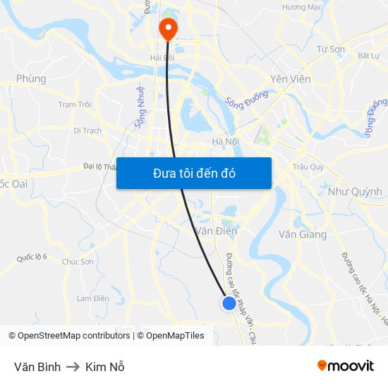 Văn Bình to Kim Nỗ map