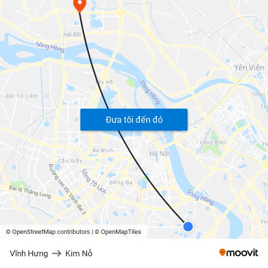 Vĩnh Hưng to Kim Nỗ map