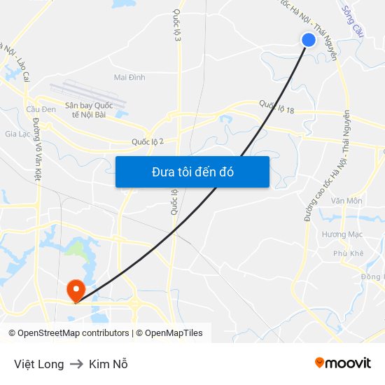 Việt Long to Kim Nỗ map
