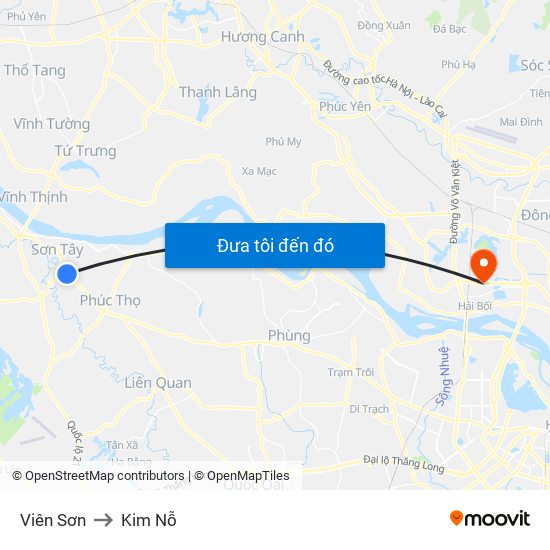 Viên Sơn to Kim Nỗ map