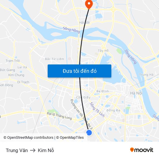 Trung Văn to Kim Nỗ map
