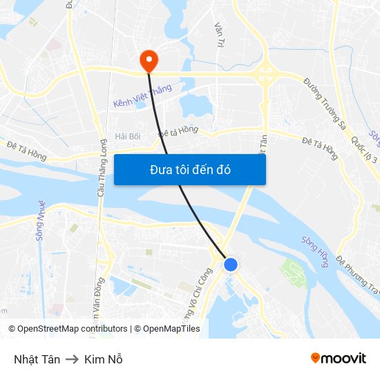 Nhật Tân to Kim Nỗ map