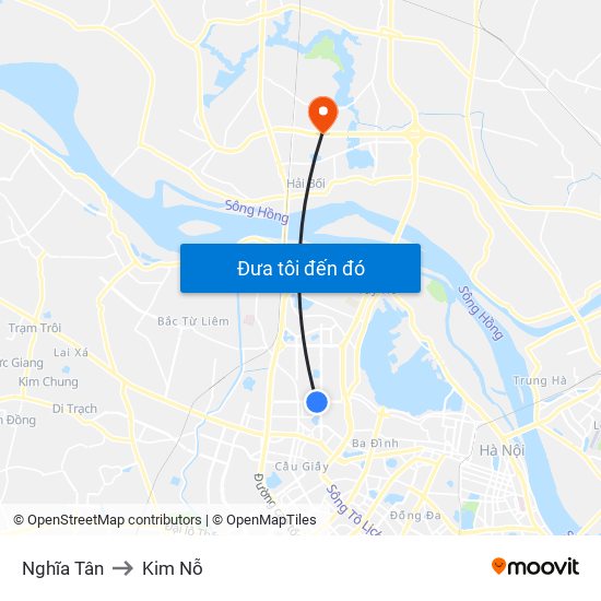 Nghĩa Tân to Kim Nỗ map
