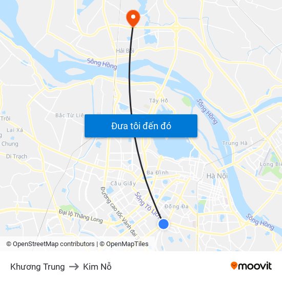 Khương Trung to Kim Nỗ map