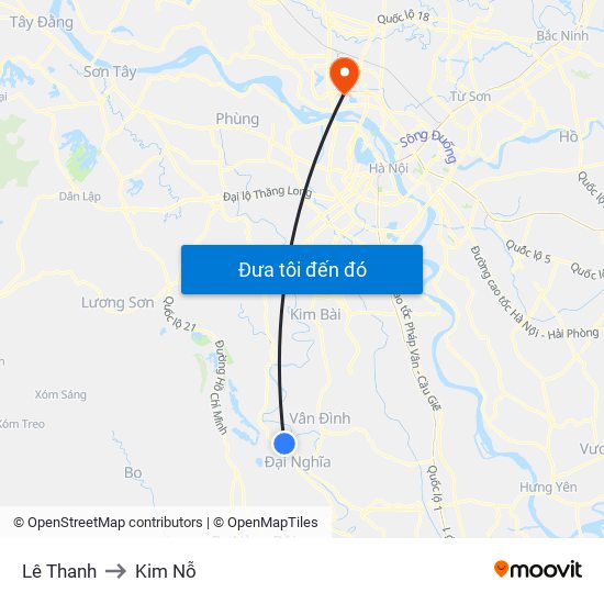 Lê Thanh to Kim Nỗ map