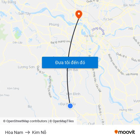 Hòa Nam to Kim Nỗ map