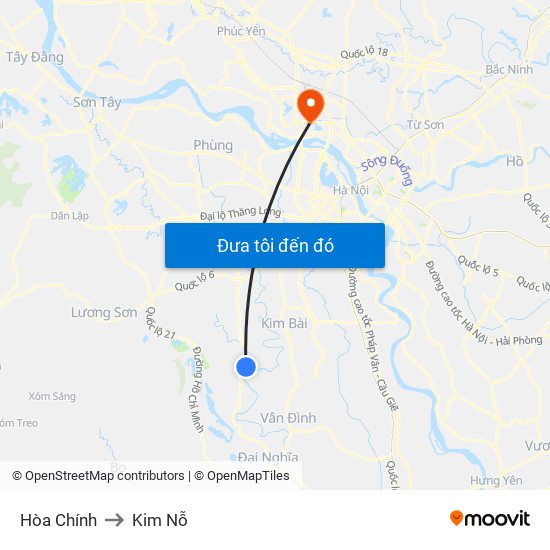 Hòa Chính to Kim Nỗ map