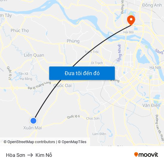 Hòa Sơn to Kim Nỗ map